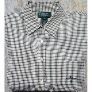 Lauren Ralph Lauren Women's Black/White Mini Check Cotton Button Up Shirt Size M